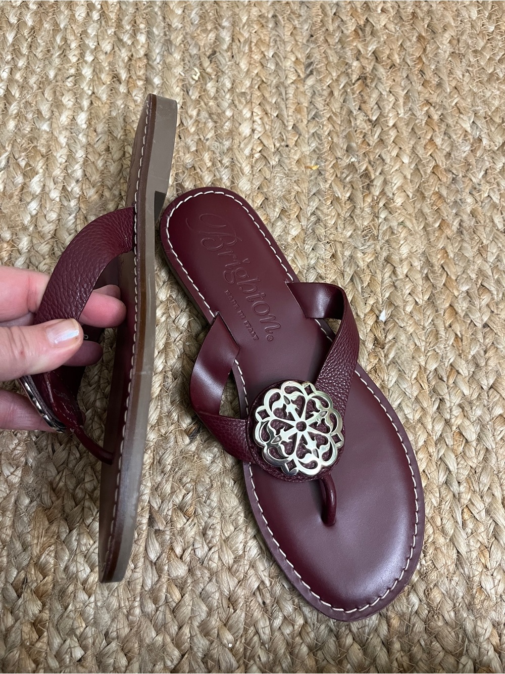 NWT Sz 8 Brighton Maroon Alice Classic Neutrals Leather Sandals Silver Ferrera - Picture 8 of 13